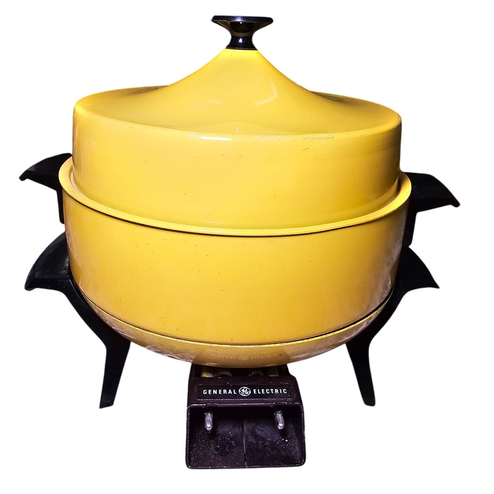 1970s General Electric Fry Fondue Skillet Slow Cooker Yellow B1SFC3TY MCM USA
